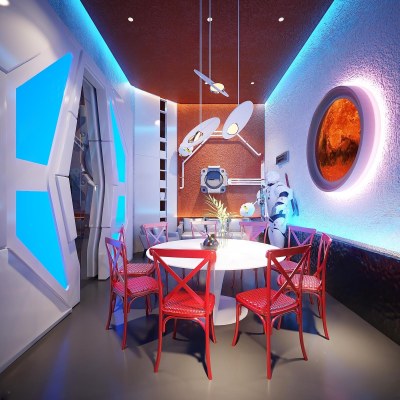 现代太空科技主题餐厅包厢3D模型下载